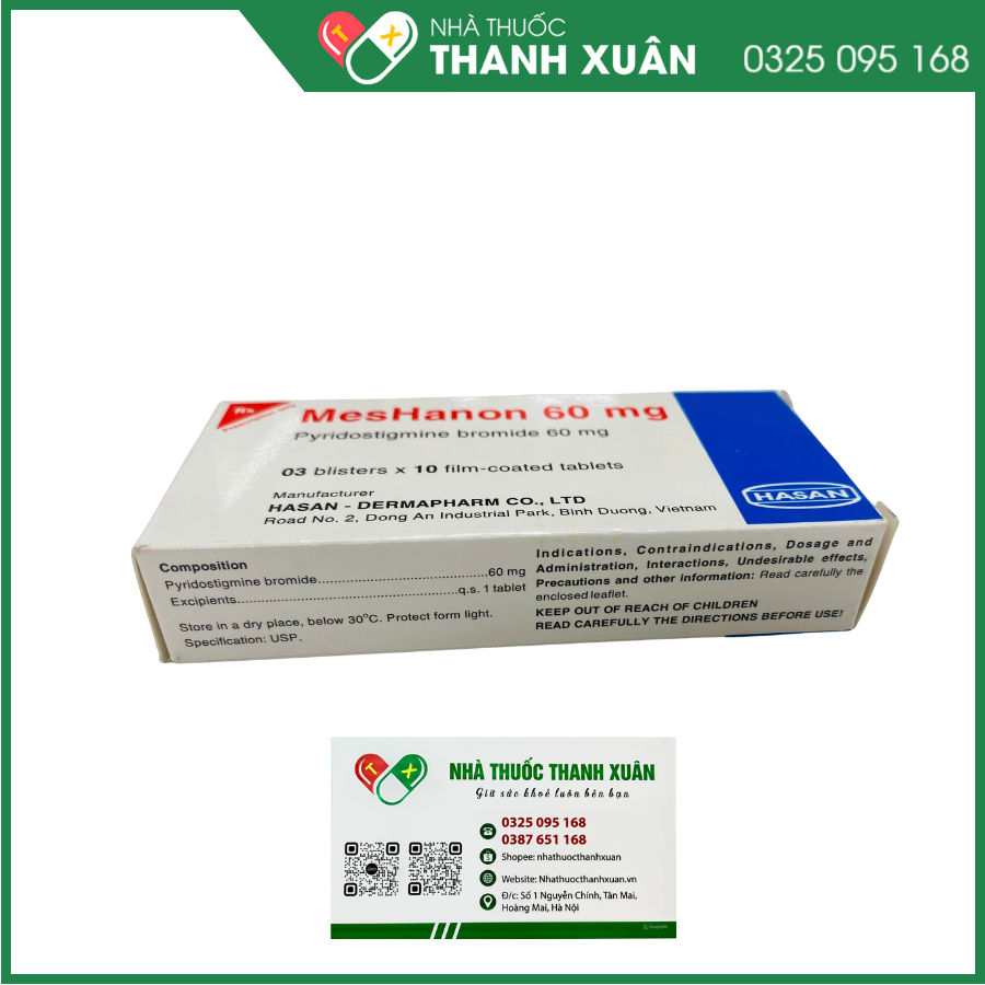 MesHanon 60mg điều trị nhược cơ, tắc ruột, bí tiểu sau phẫu thuật